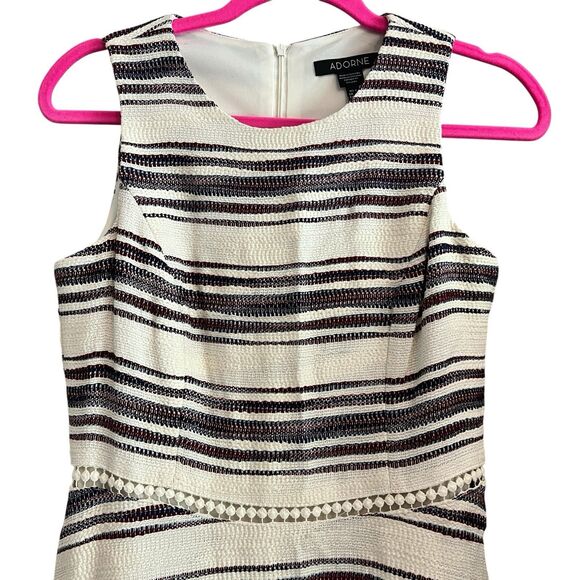 Adorne Dress 4 Knee Length Striped Red Sleeveless Lined Aztec Office Party Knit - Picture 5 of 9